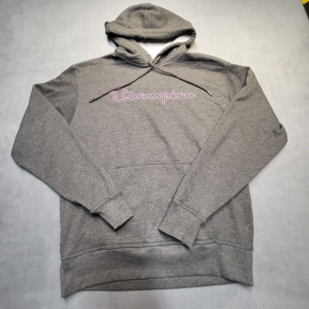 Champion Hoodie Mens M Gray Long Sleeve Pullover Sweatshirt Embroidered